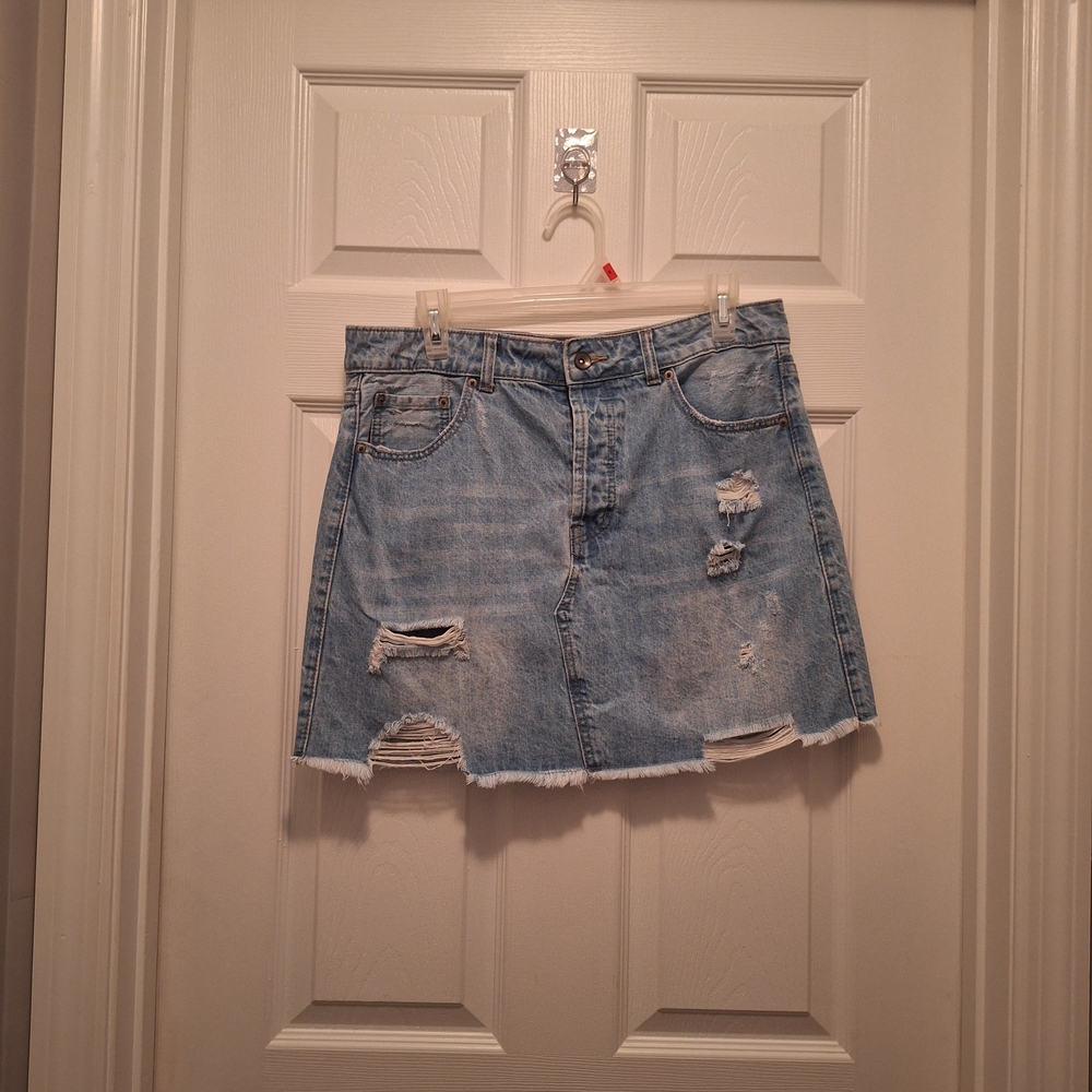 Others Follow Distressed Light Blue 100% Cotton Denim Mini Skirt Bundle 3/$15